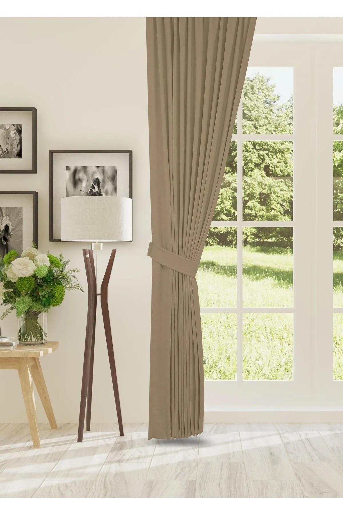 Bej Kadife Seyrek Pileli Fon Perde (1x2)