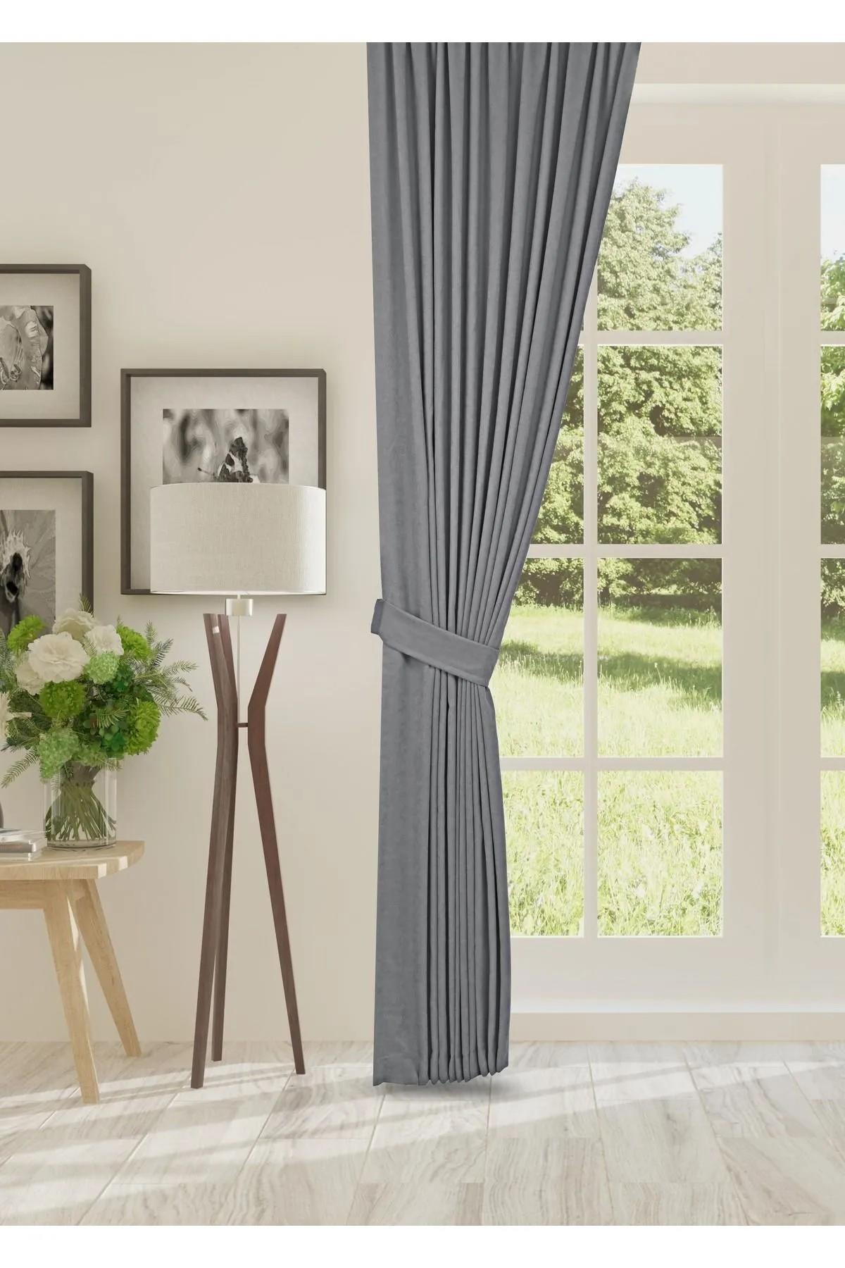 Açık Gri Kadife Düz Dikiş Ekstrafor Büzgülü Fon Perde