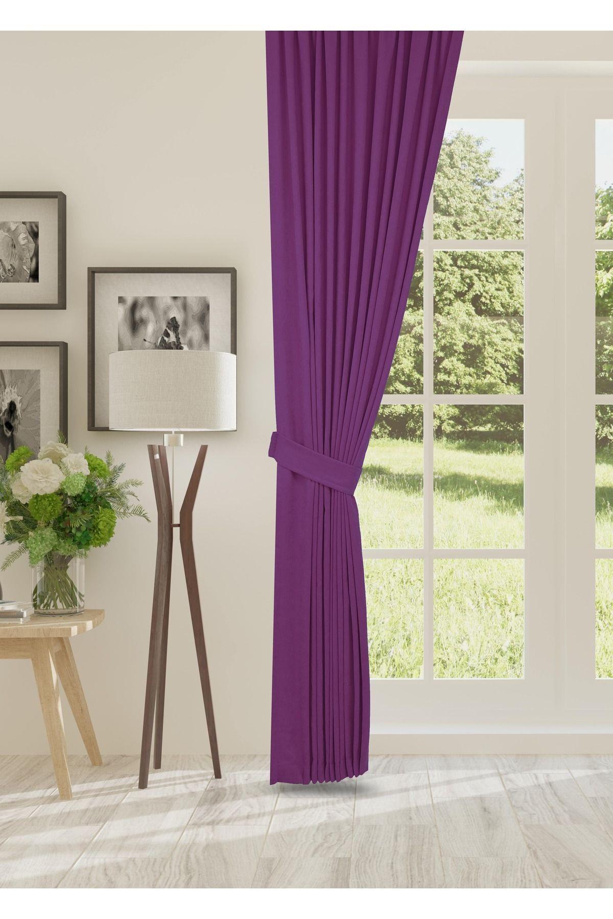 Koyu Lila Kadife Seyrek Pileli Fon Perde (1x2)