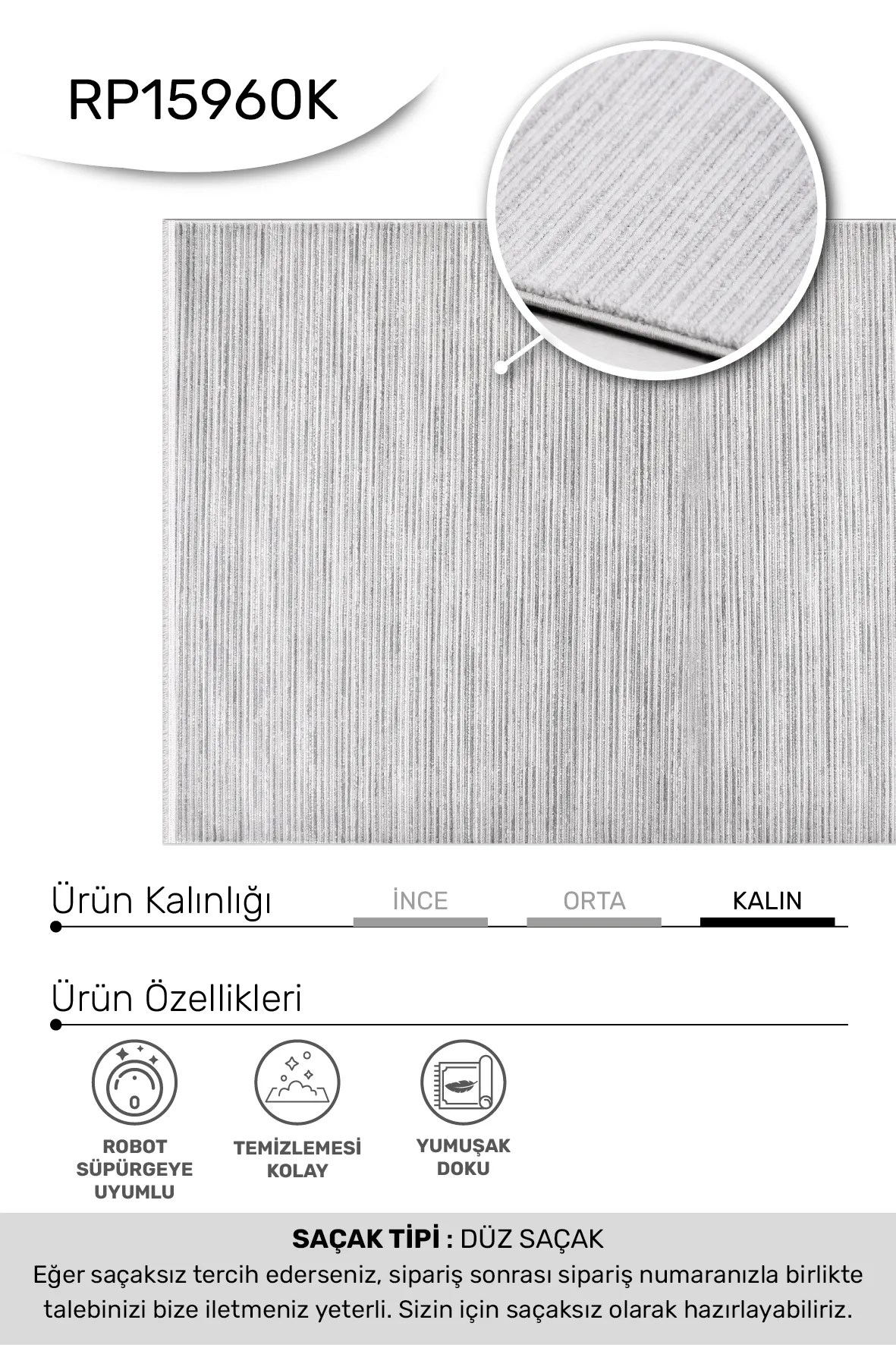 ARSİNA-Beyaz/Gri - Özel Ölçü-Salon , Oturma Odası ve Koridor Halısı-Robot Süpürgeye Uyumlu-Kolay Temizlenebilir-Uygun Fiyat