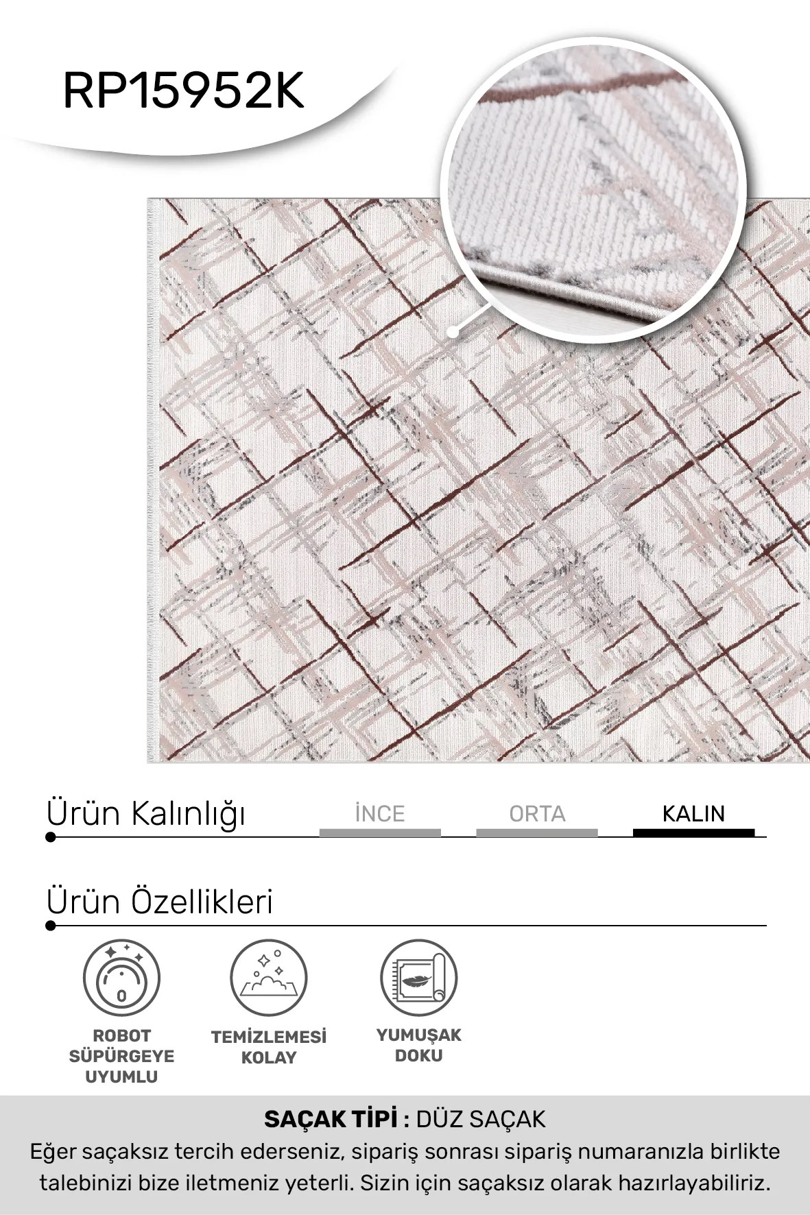 ARSİNA-Krem/Gri/Koyu kahve - Özel Ölçü-Salon , Oturma Odası ve Koridor Halısı-Robot Süpürgeye Uyumlu-Kolay Temizlenebilir-Uygun Fiyat