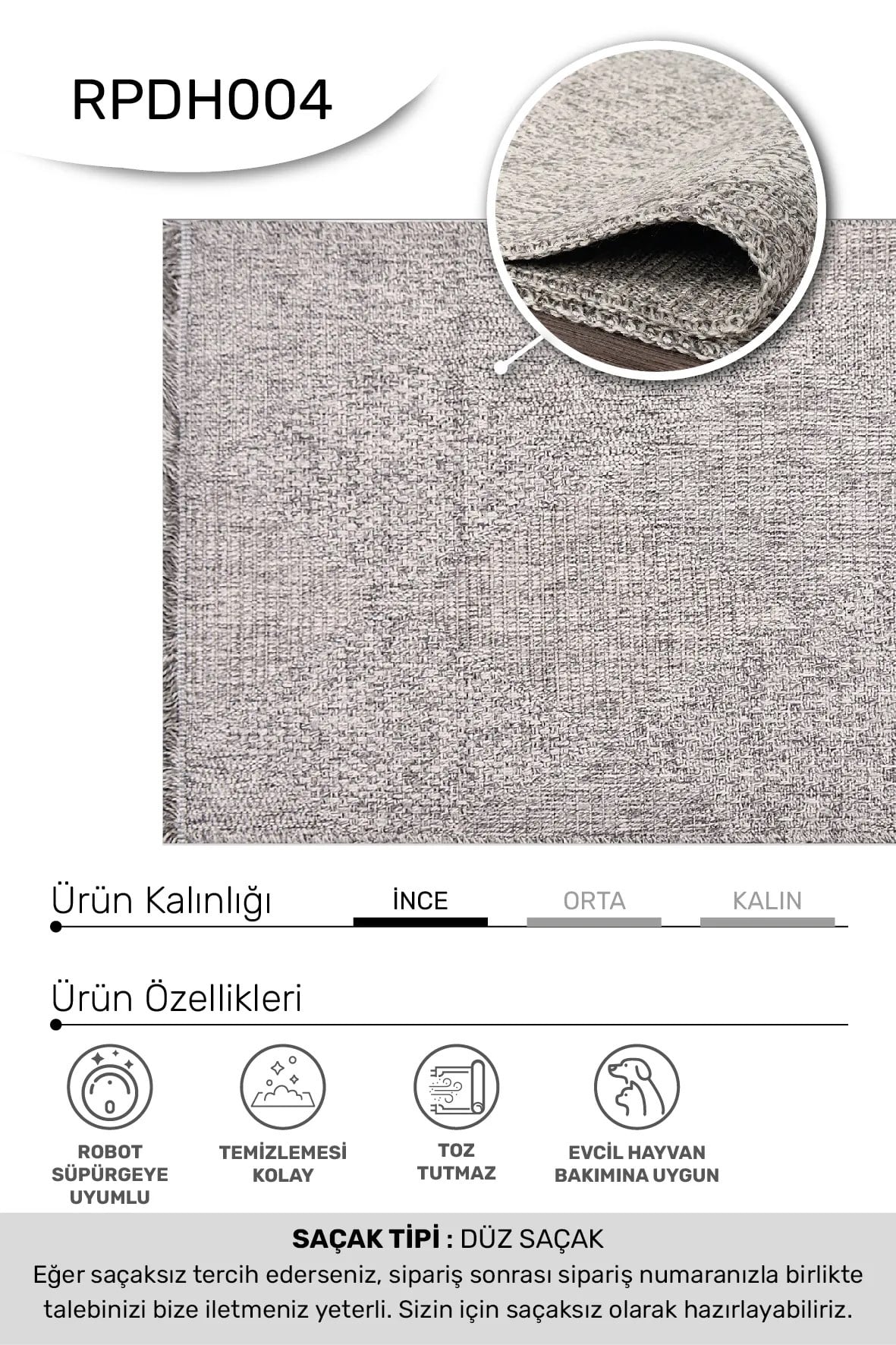 DAFNE-Gri- Özel Ölçü-Mutfak, Koridor-Kaydırmaz Taban-Robot Süpürgeye Uyumlu-Kolay Temizlenebilir-Uygun Fiyat
