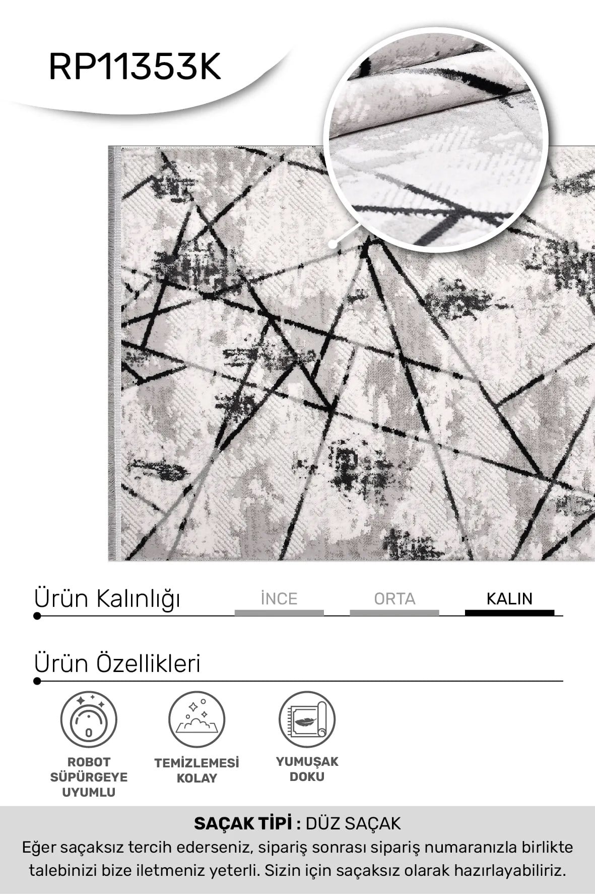 FİLORA-Krem/Antrasit - Özel Ölçü-Salon, Oturma Odası ve Koridor Halısı-Robot Süpürgeye Uyumlu-Kolay Temizlenebilir-Uygun Fiyat