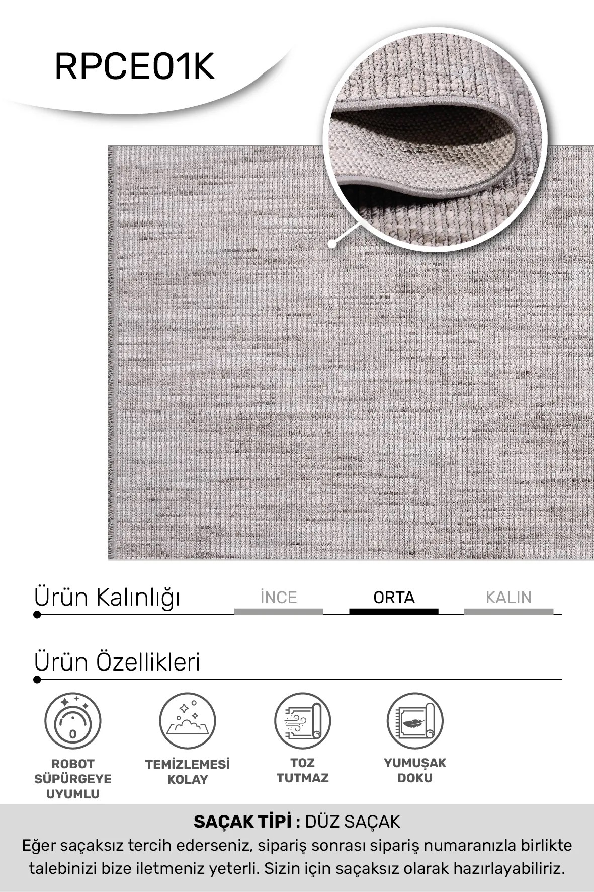 FUNDA-Gri/Vizon- Özel Ölçü- Oturma Odası, Koridor, Yatak Odası Halısı- Robot Süpürgeye Uyumlu-Kolay Temizlenebilir- Uygun Fiyat