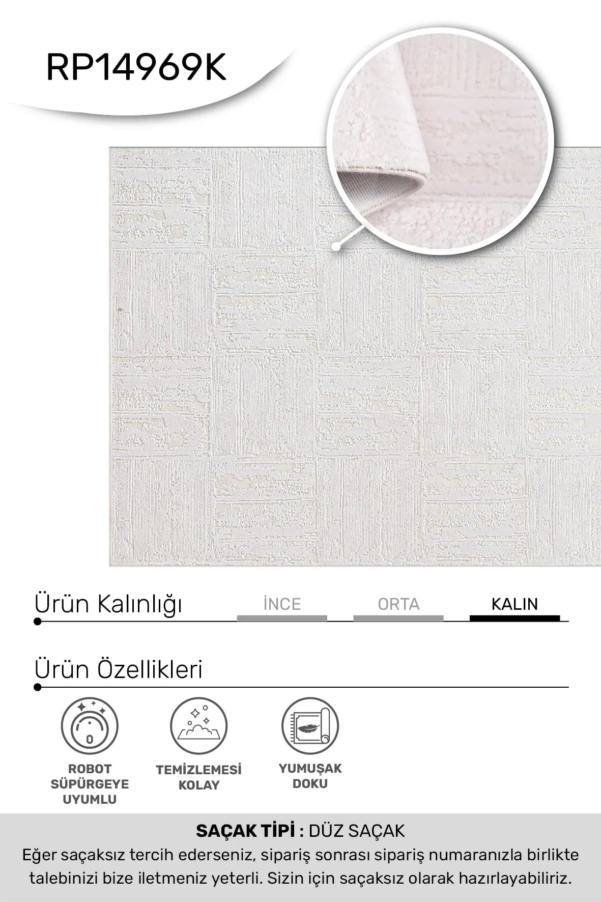 GASPİNA-Krem - Özel Ölçü-Salon, Oturma Odası ve Koridor Halısı-Robot Süpürgeye Uyumlu-Kolay Temizlenebilir-Uygun Fiyat