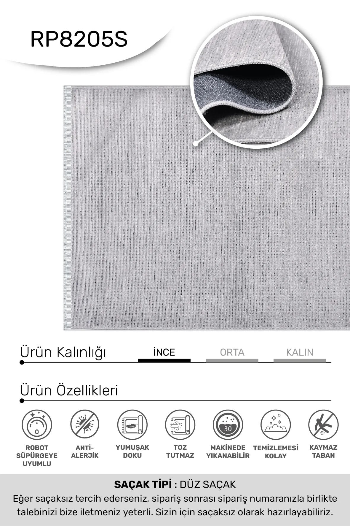 HANZADE-Gri  - Özel Ölçü-Oturma Odası , Koridor Halısı-Kaydırmaz Taban-Robot Süpürgeye Uyumlu-Kolay Temizlenebilir-Uygun Fiyat
