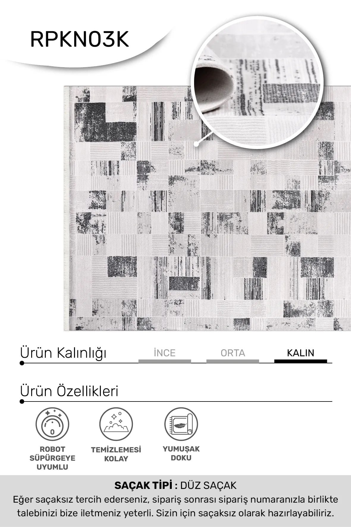 KİSRA-Krem/Antrasit - Özel ölçü-Salon , Oturma Odası ve Koridor Halısı-Robot Süpürgeye Uyumlu-Kolay Temizlenebilir-Uygun Fiyat