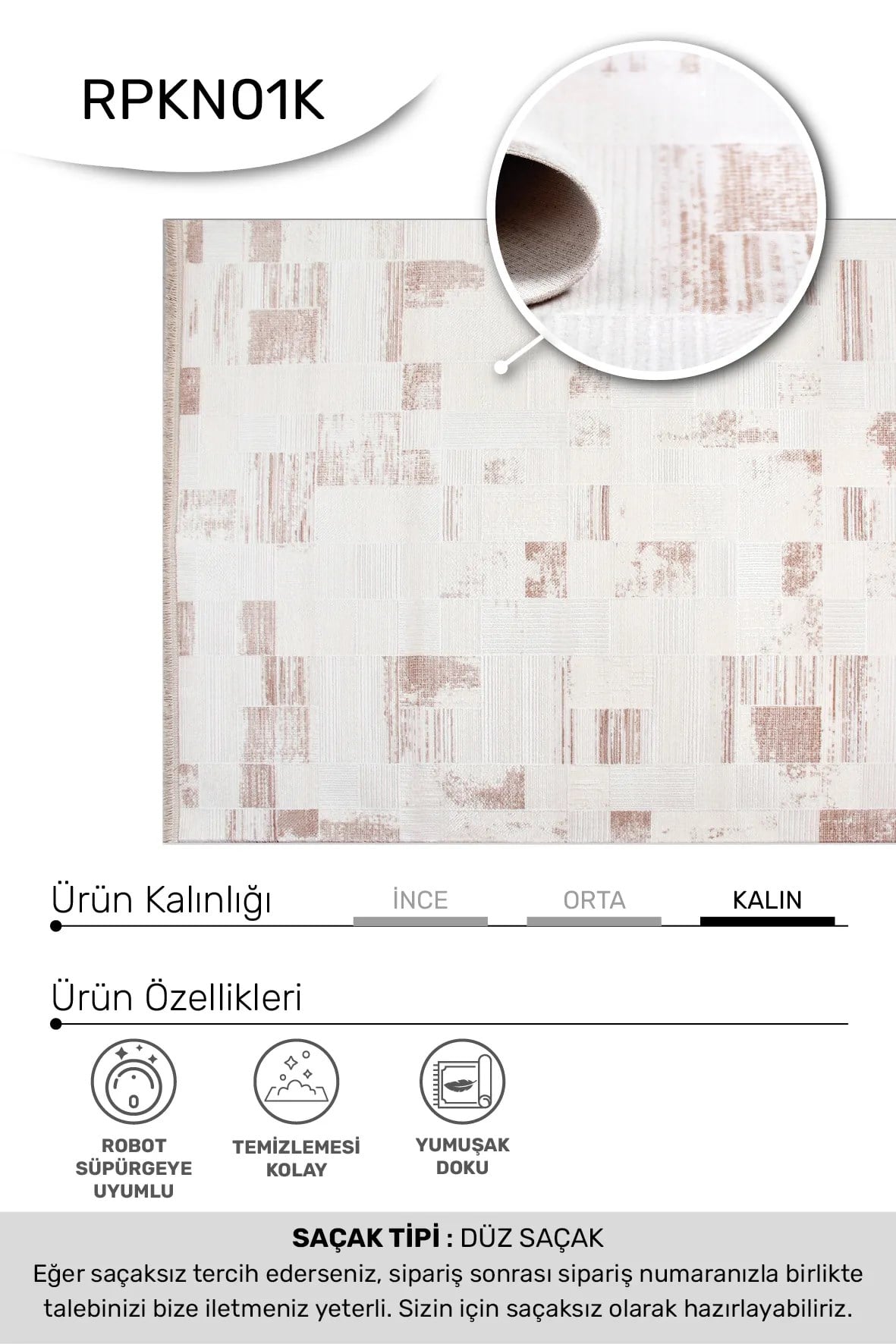 KİSRA-Krem/Kahve- Özel ölçü-Salon , Oturma Odası ve Koridor Halısı-Robot Süpürgeye Uyumlu-Kolay Temizlenebilir-Uygun Fiyat