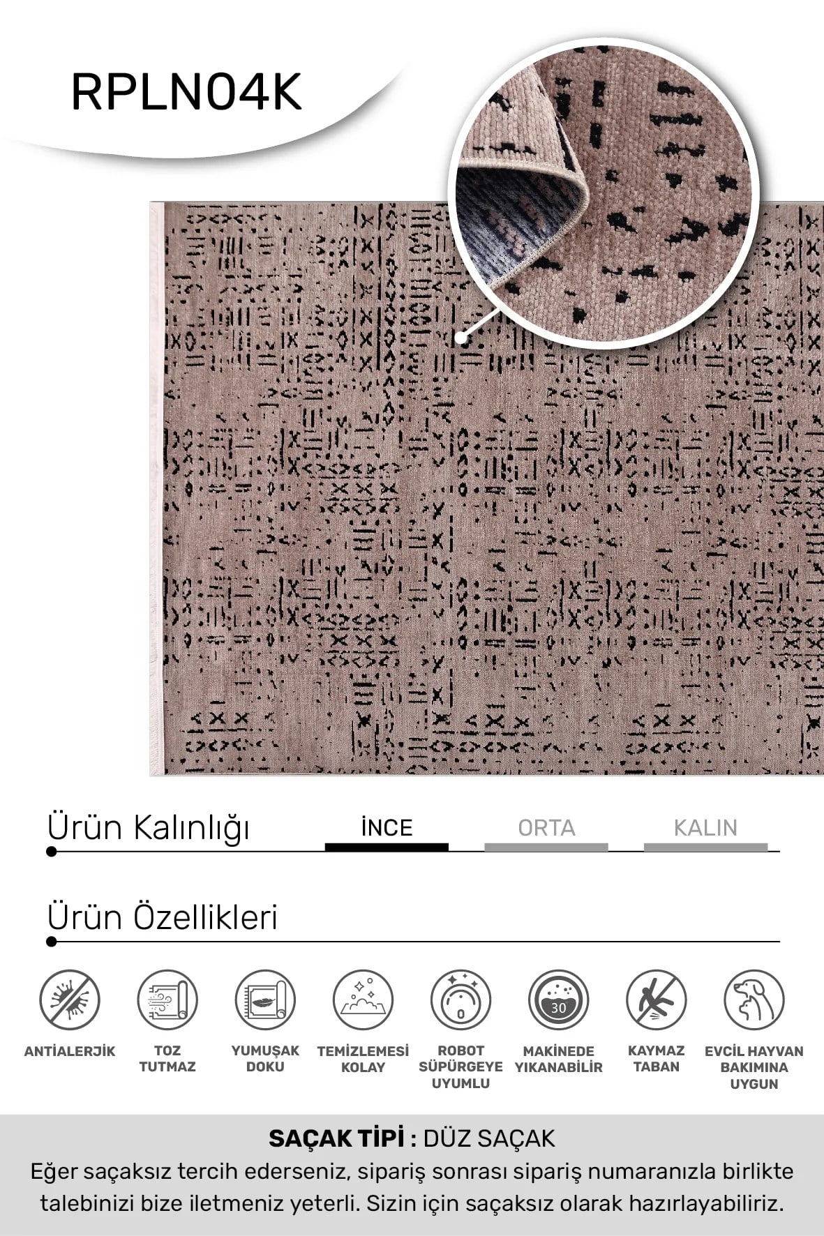 LUXİA-Kahve/Siyah- Özel Ölçü-Oturma Odası, Mutfak ve Koridor Halısı-Kaydırmaz Taban-Robot Süpürgeye Uyumlu-Kolay temizlenebilir-Uygun Fiyat