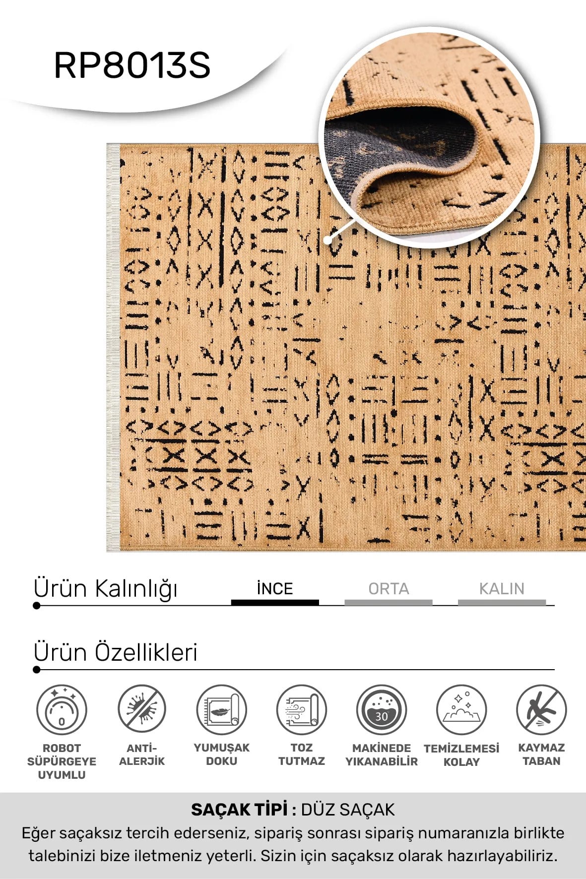NEVA-Bej/Siyah - Özel Ölçü-Oturma Odası, Koridor Halısı-KaymazTaban-Robot Süpürgeye Uyumlu-Kolay Temizlenebilir-Uygun Fiyat