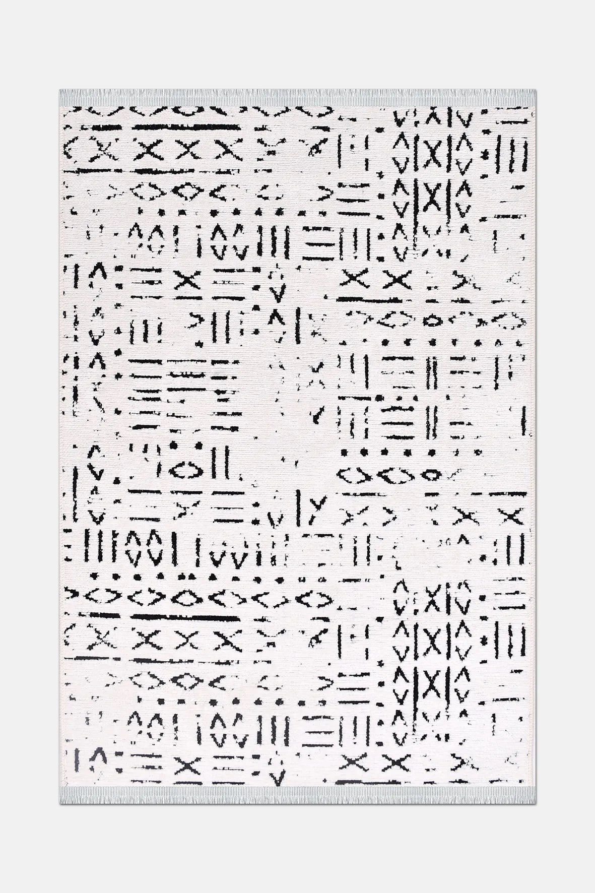 NEVA-Beyaz/Siyah - Özel Ölçü-Oturma Odası, Koridor Halısı-KaymazTaban-Robot Süpürgeye Uyumlu-Kolay Temizlenebilir-Uygun Fiyat