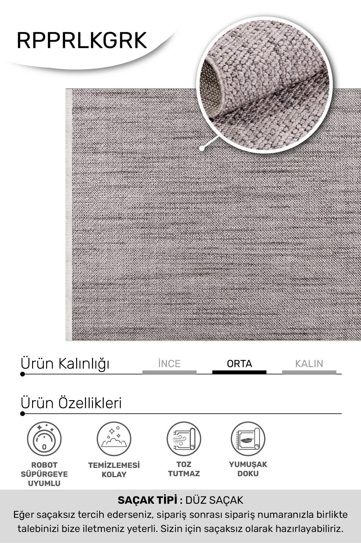 PARLA-Koyu Gri- Özel Ölçü- Oturma Odası, Koridor, Yatak Odası Halısı- Robot Süpürgeye Uyumlu-Kolay Temizlenebilir- Uygun Fiyat