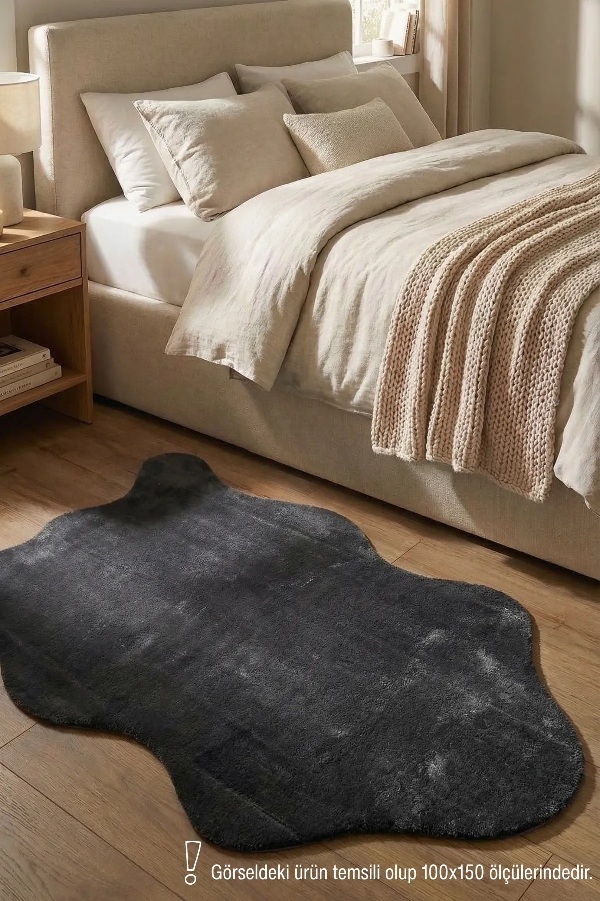 POLY Peluş Post Şeklinde Halı- Antrasit - Salon-Antre-Oturma Odası-Yumuşak-Kaymaz Taban-Yıkanabilir–Modern-Uygun Fiyat