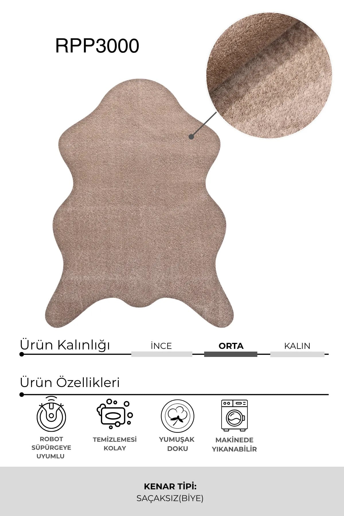 POLY Peluş Post Şeklinde Halı-Vizon/Kahve- Salon-Antre-Oturma Odası-Yumuşak-Kaymaz Taban-Yıkanabilir–Modern-Uygun Fiyat