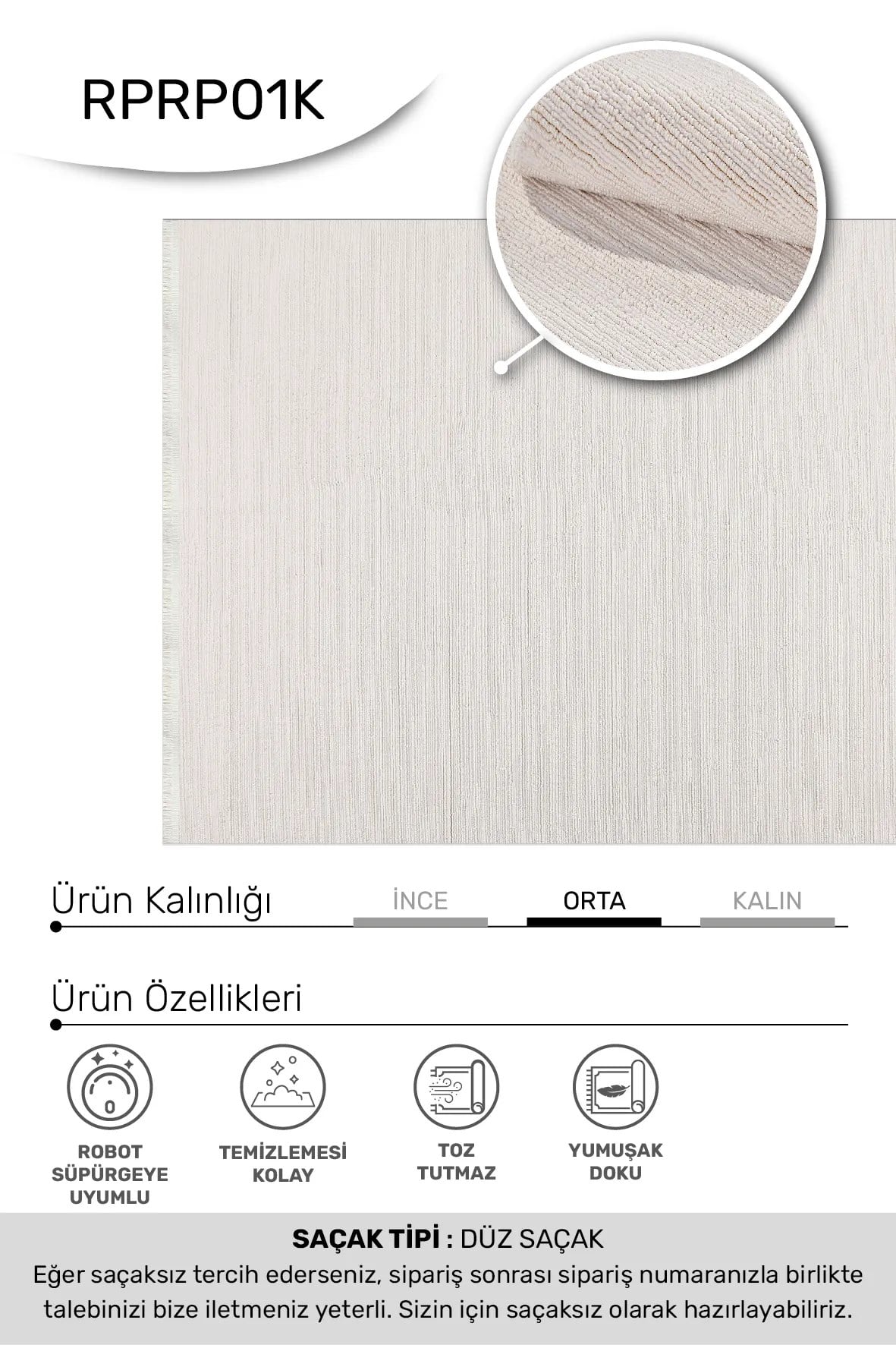 ROSA-Krem- Özel Ölçü- Oturma Odası, Koridor, Yatak Odası Halısı- Robot Süpürgeye Uyumlu-Kolay Temizlenebilir- Uygun Fiyat