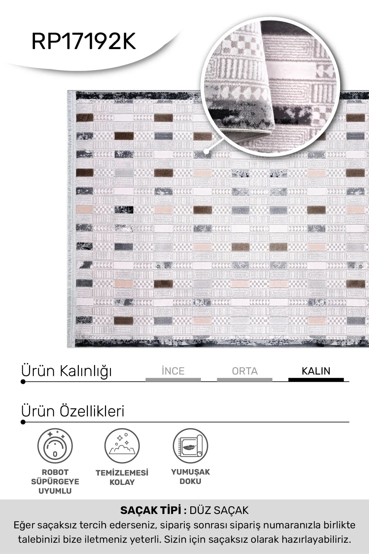 ROXSTONE-Bej/Kahve/Antrasit - Özel Ölçü-Salon , Oturma Odası ve Koridor Halısı-Robot Süpürge Uyumlu-Kolay Temizlenebilir-Uygun Fiyat