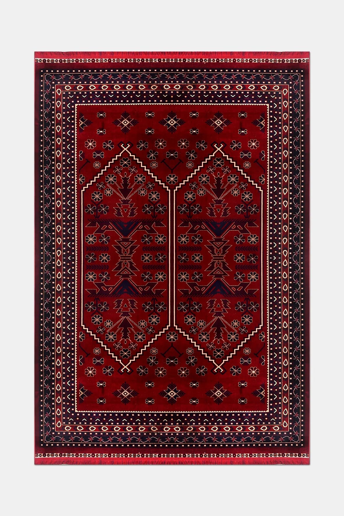 TALYA- Kırmızı / Lacivert - Sabit Ölçü- Oturma Odası,Salon - Robot Süpürgeye Uyumlu-Kolay Temizlenebilir