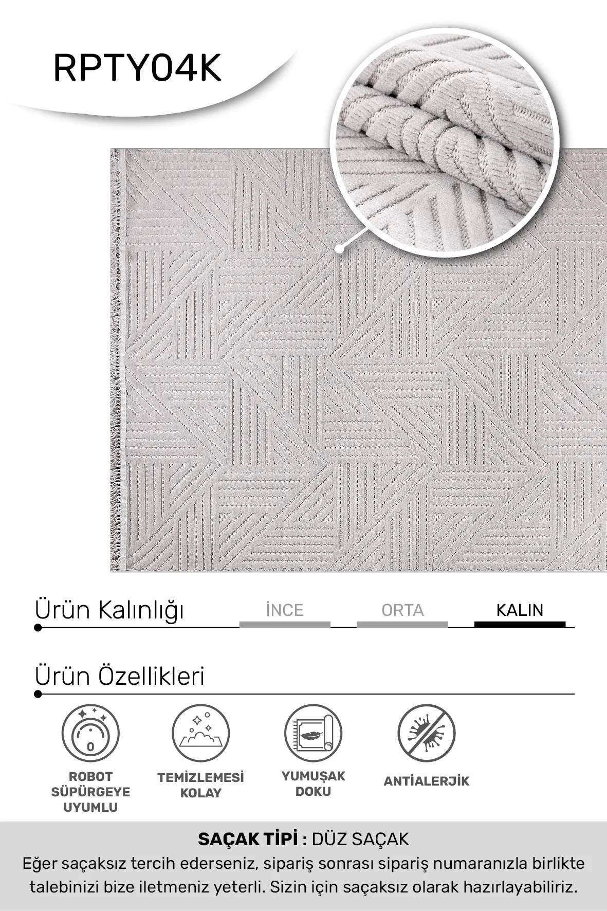 TİGANA- Gri- Özel Ölçü-Salon, OturmaOdası ve Koridor Halısı-Robot Süpürgeye Uyumlu-Kolay Temizlenebilir-Uygun Fiyat