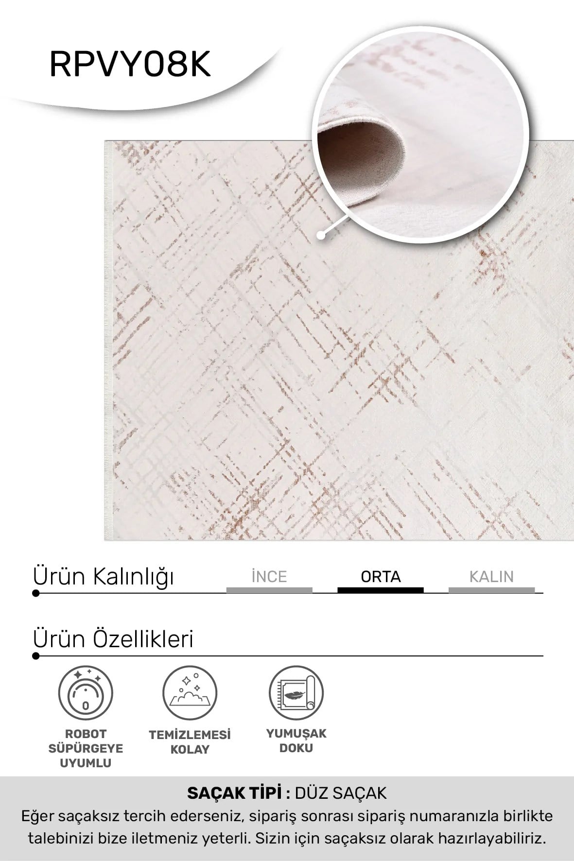 VİANORA-Vizon/Bej - Özel Ölçü-Salon,Oturma Odası ve Koridor Halısı-Robot Süpürgeye Uyumlu-Kolay Temizlenebilir-Uygun Fiyat