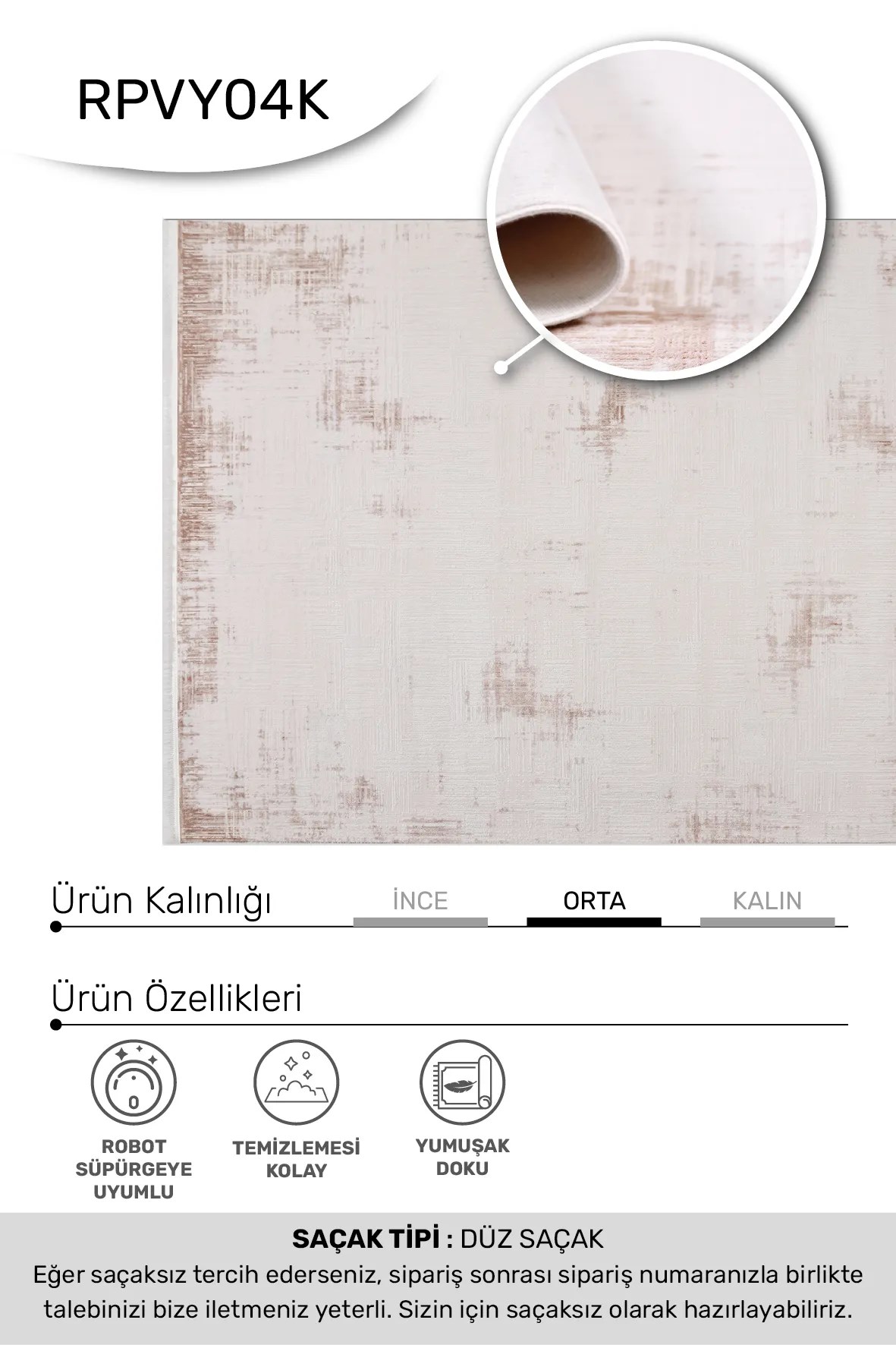 VİANORA-Vizon/Krem - Özel Ölçü-Salon,Oturma Odası ve Koridor Halısı-Robot Süpürgeye Uyumlu-Kolay Temizlenebilir-Uygun Fiyat