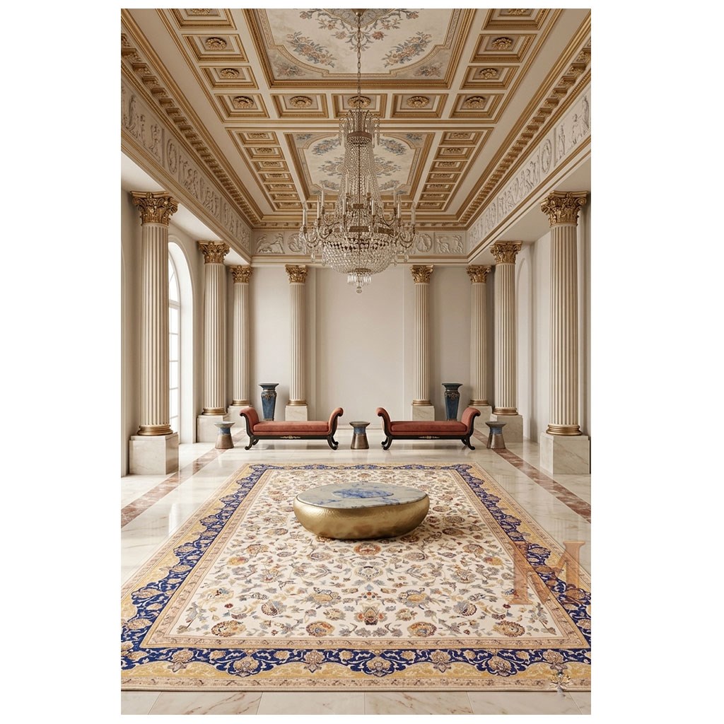 Woolknot Royal Serisi | İpek Dokuma Modern Halı ModelleriWoolknotWOOLKNOT HALI ROYAL RYL22 KREM LACİVERT