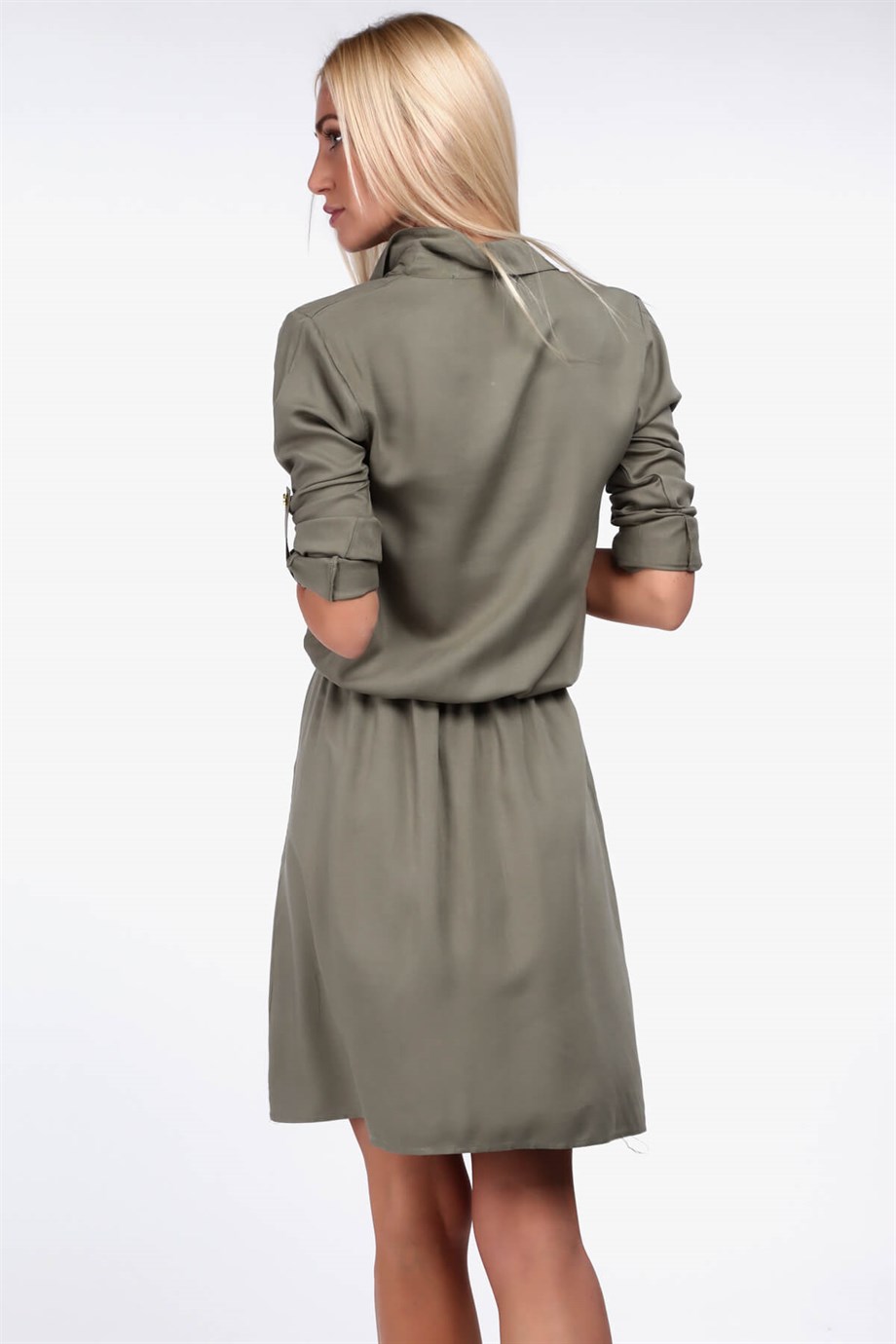 Cep detaylı gömlek yaka elbise siyah 1909