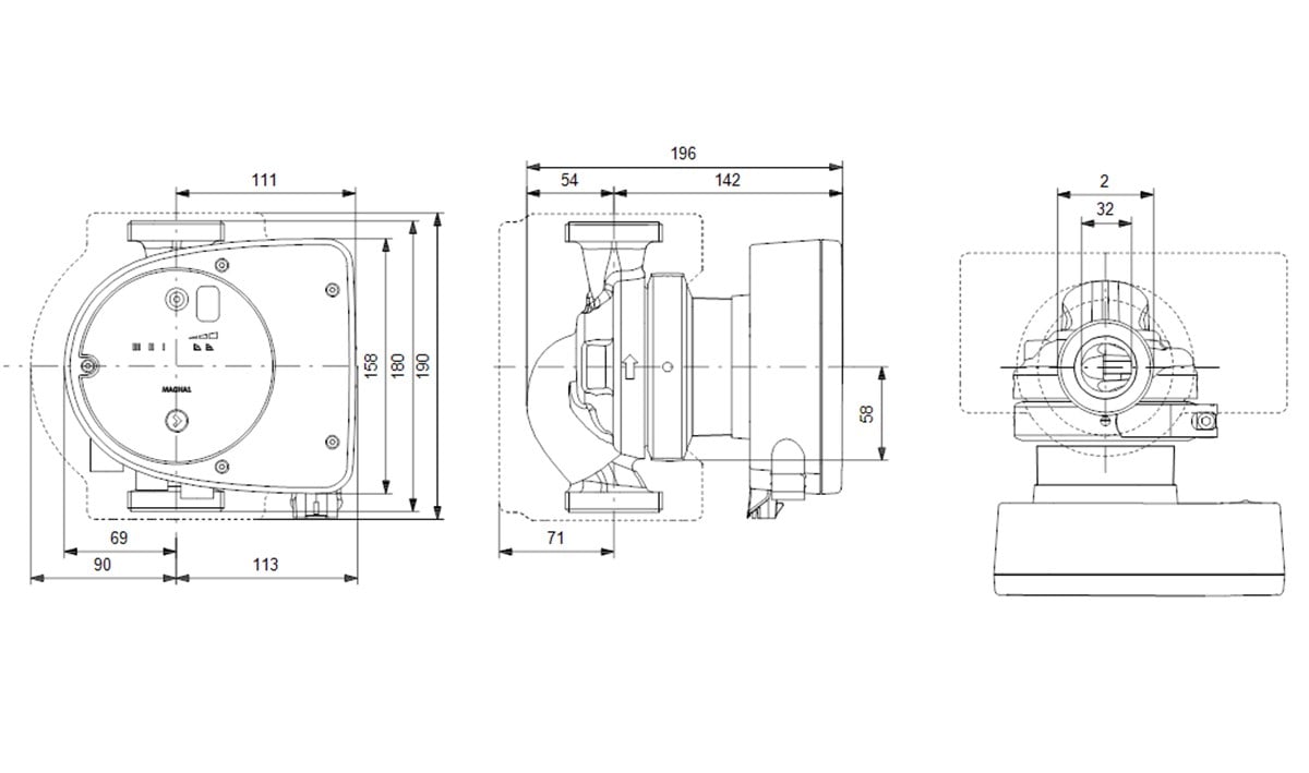 Grundfos MAGNA1 32-100 180 1x230V PN10 Değişken Devirli / Frekans Konvertörlü Sirkülasyon Pompası