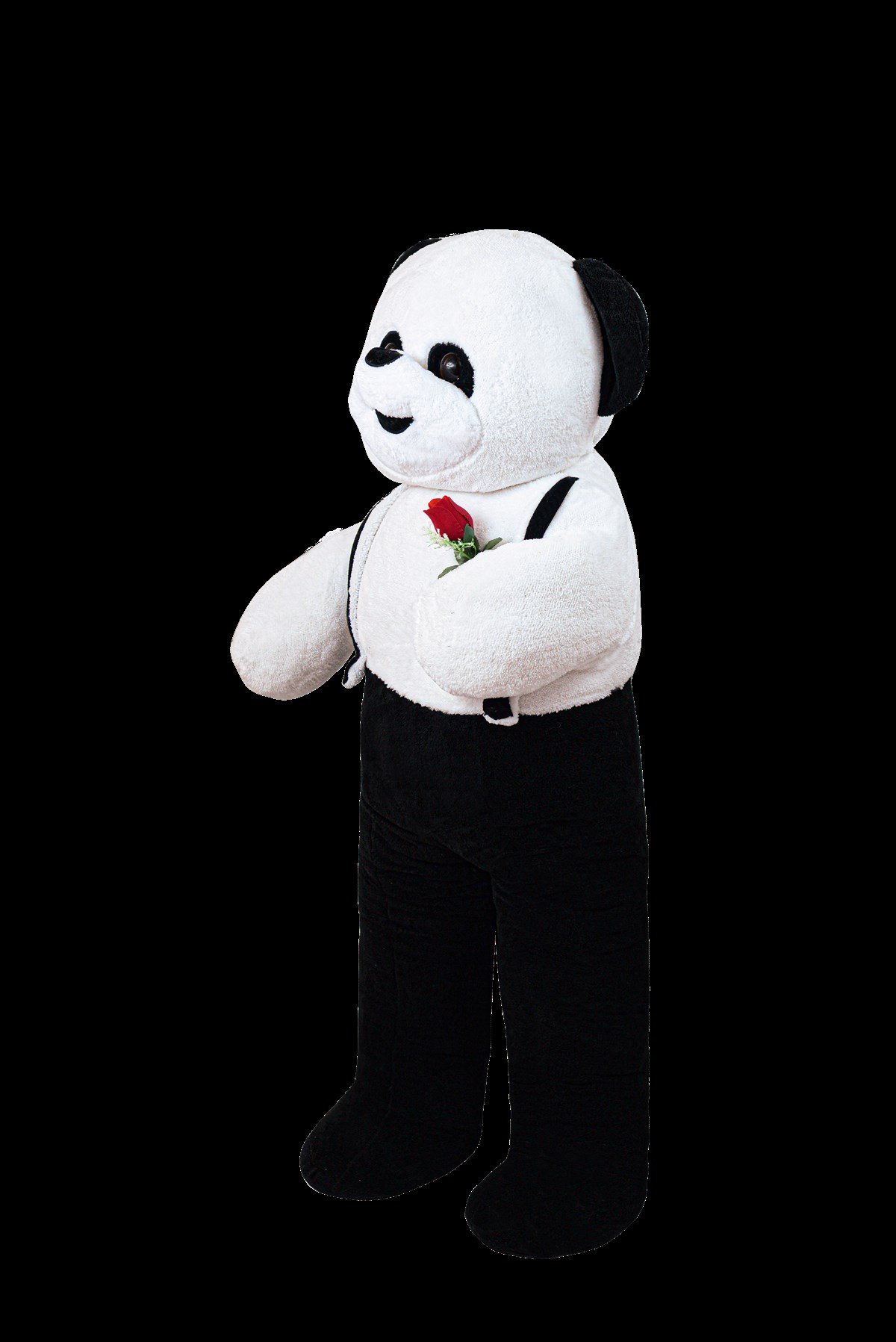120 cm Elinde Çiçek Tutan Tulumlu Pelüş Panda