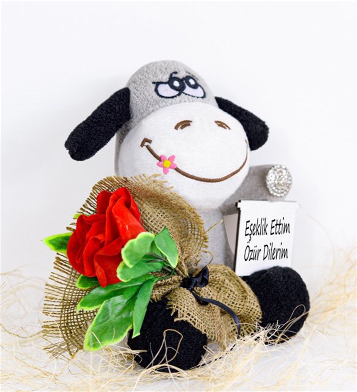 Sevimli Eşek Özür Dilerim Seti 25 Cm Broş Çiçek 
