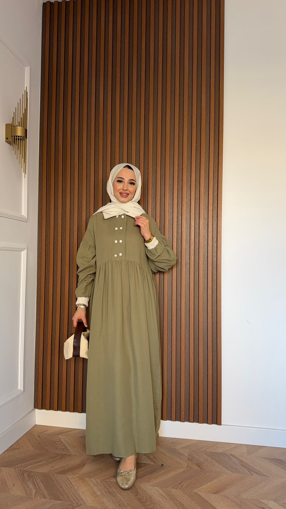 MEYSA DRESSES Bebe Yakalı Müslin Elbise Haki