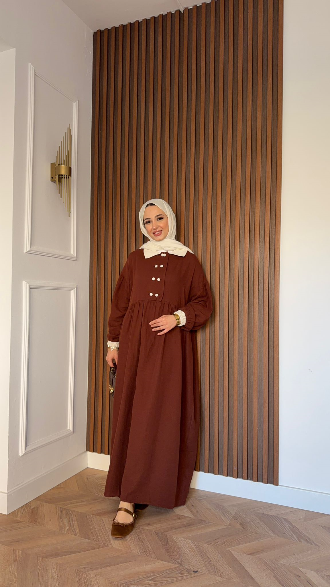 MEYSA DRESSES Bebe Yakalı Müslin Elbise Acı Kahve