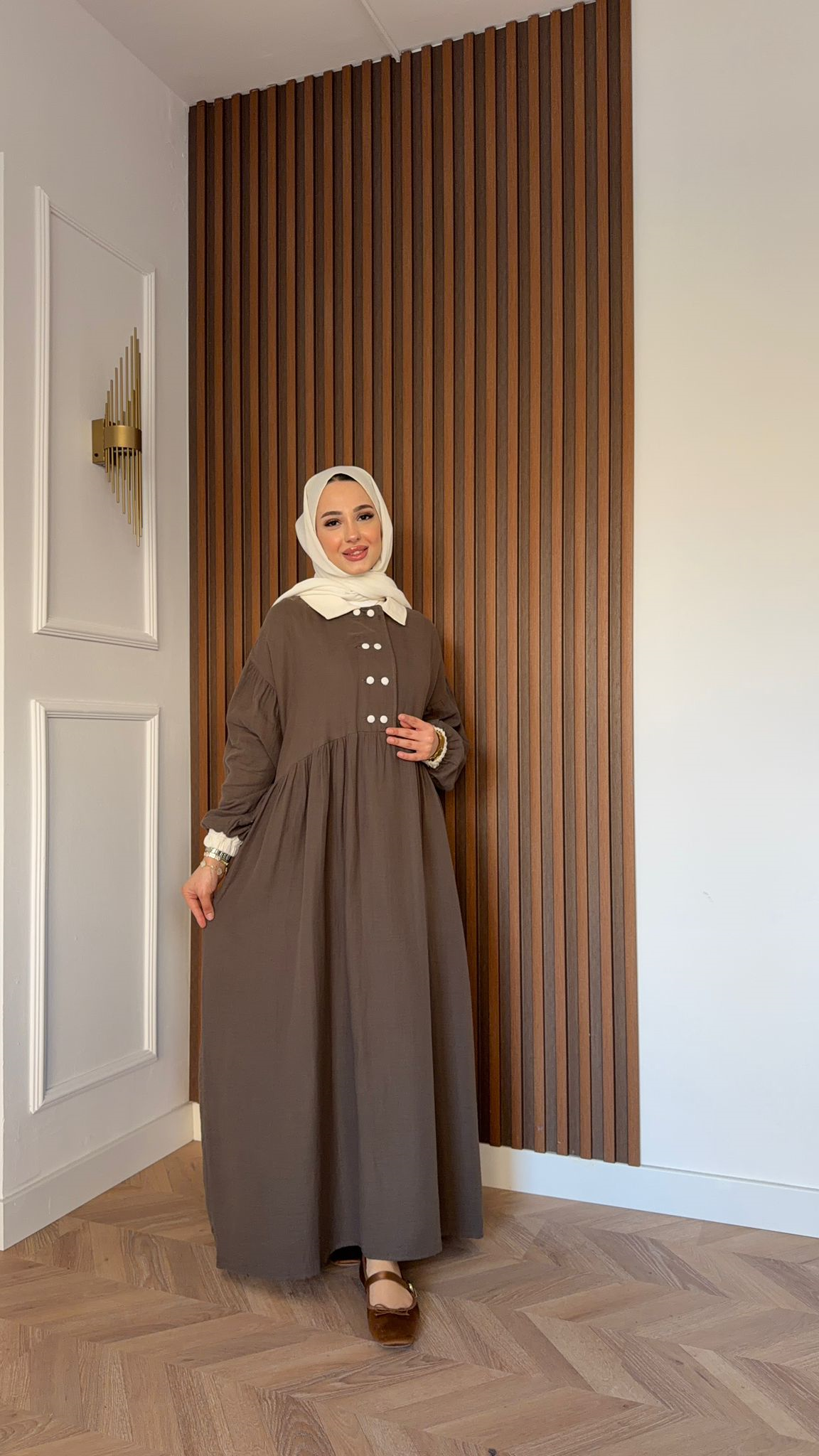 MEYSA DRESSES Bebe Yakalı Müslin Elbise Vizon