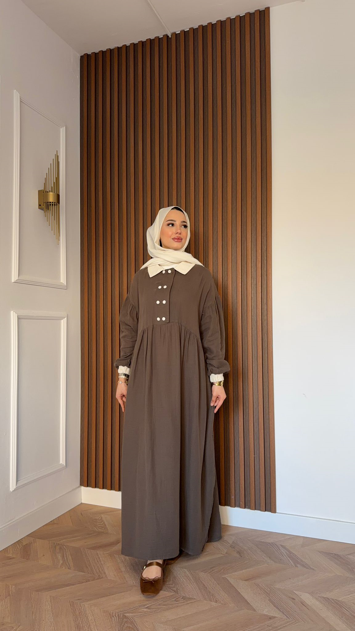 MEYSA DRESSES Bebe Yakalı Müslin Elbise Vizon