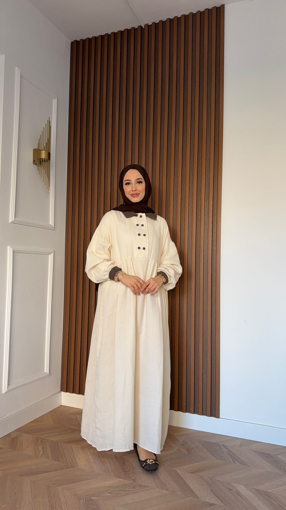 MEYSA DRESSES Bebe Yakalı Müslin Elbise Bej