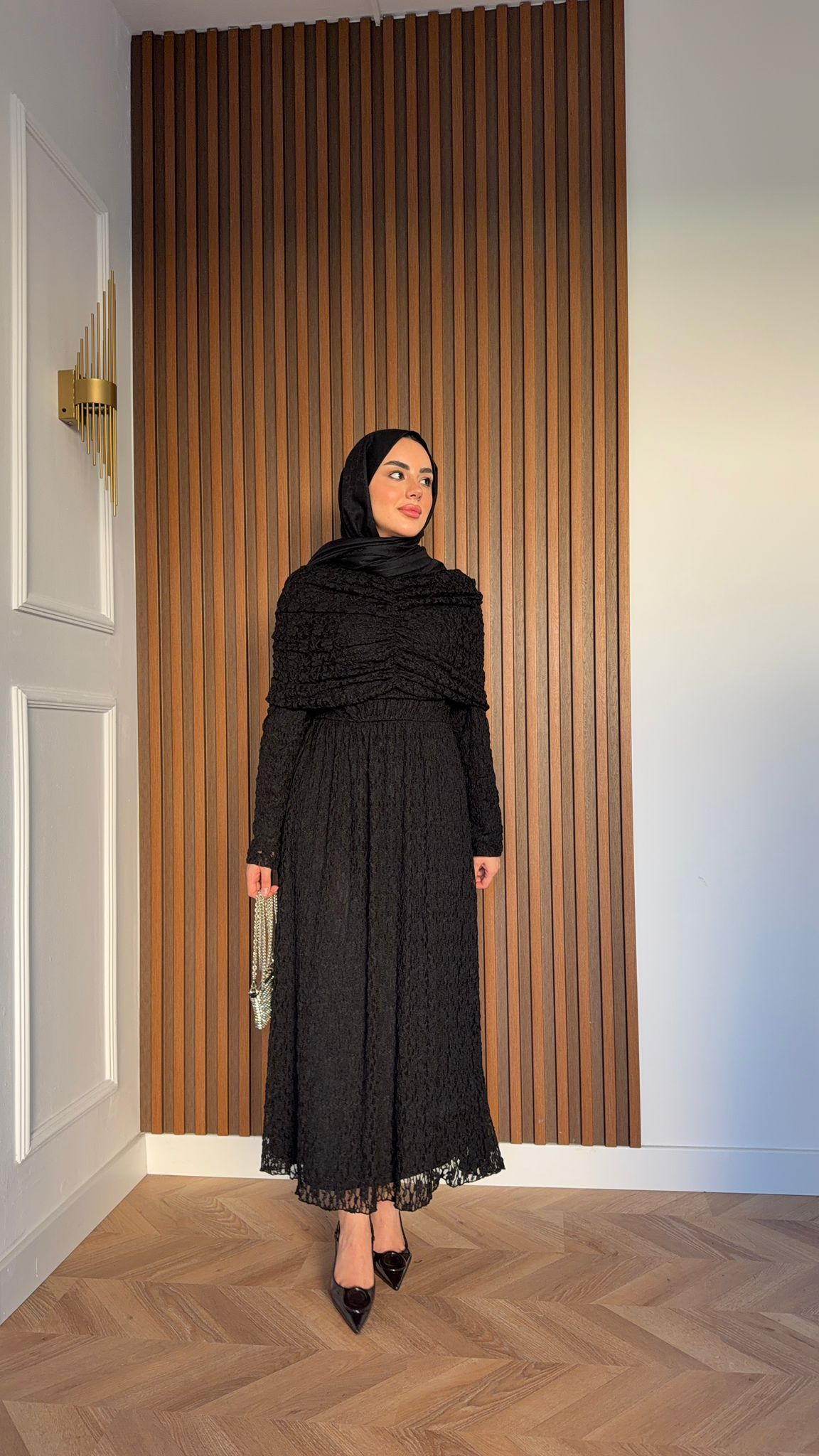 MEYSA DRESSES Belisma Güpürlü Drapeli Elbise Siyah