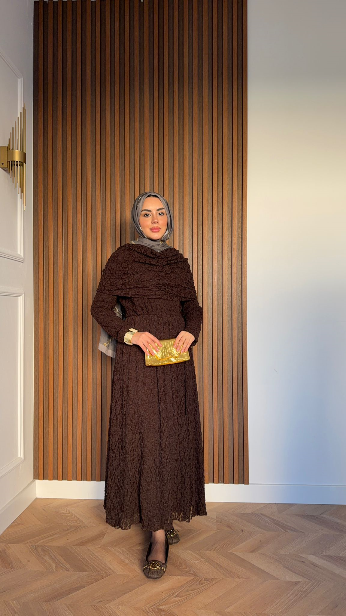 MEYSA DRESSES Belisma Güpürlü Drapeli Elbise Acı Kahve