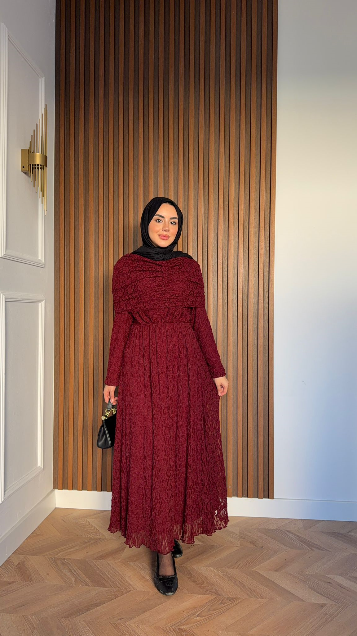 MEYSA DRESSES Belisma Güpürlü Drapeli Elbise Bordo