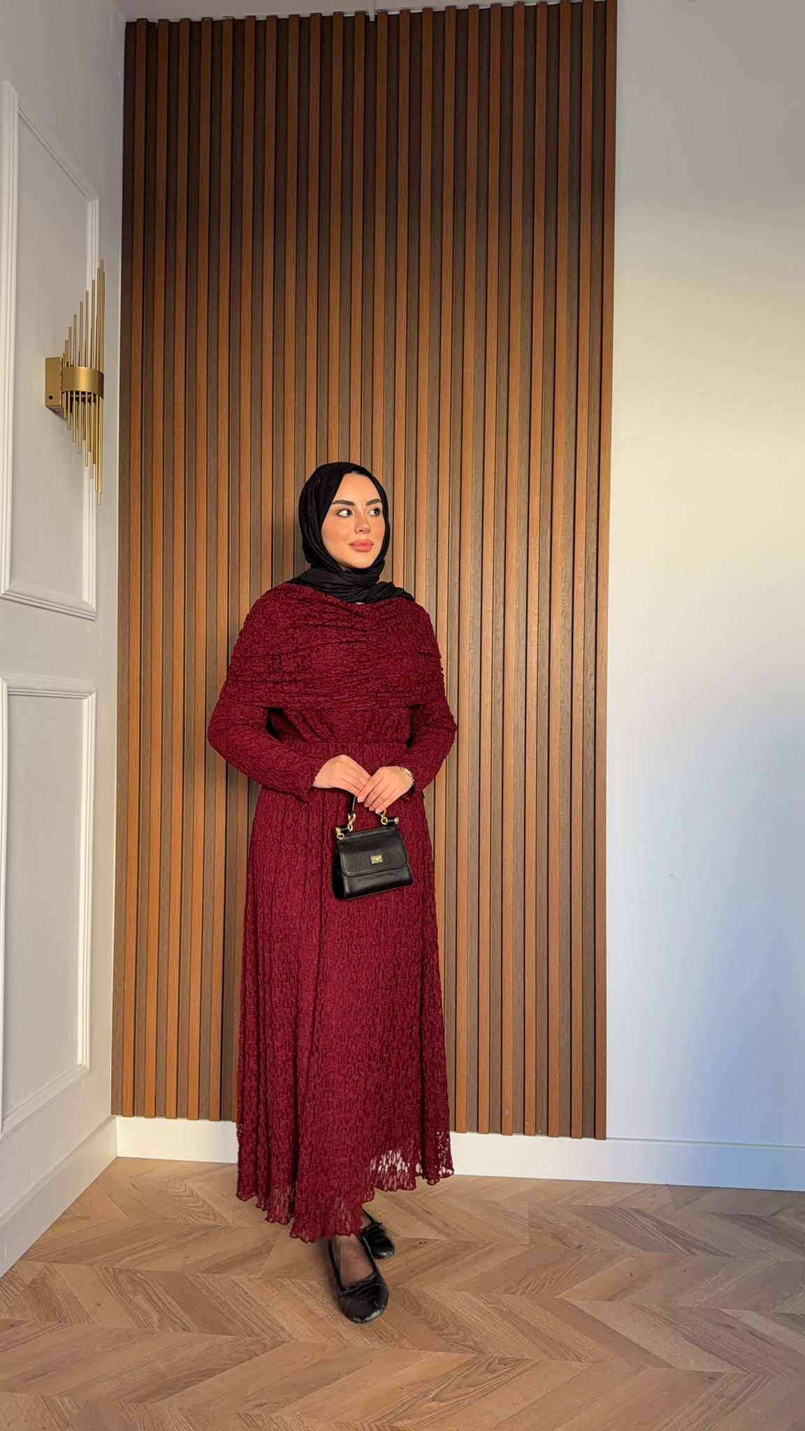 MEYSA DRESSES Belisma Güpürlü Drapeli Elbise Bordo