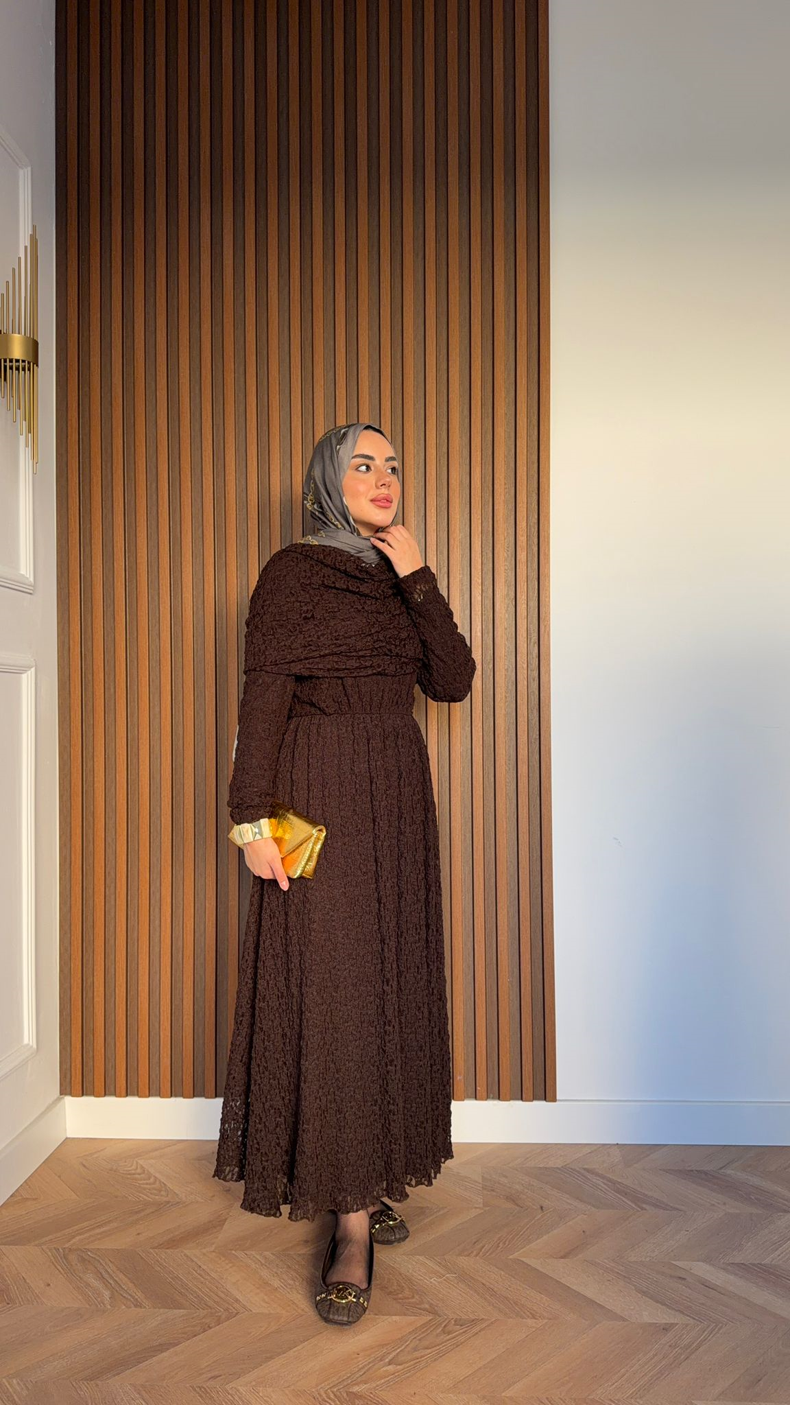 MEYSA DRESSES Belisma Güpürlü Drapeli Elbise Acı Kahve