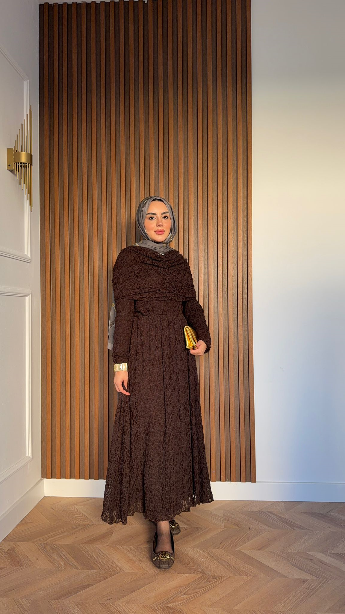 MEYSA DRESSES Belisma Güpürlü Drapeli Elbise Acı Kahve