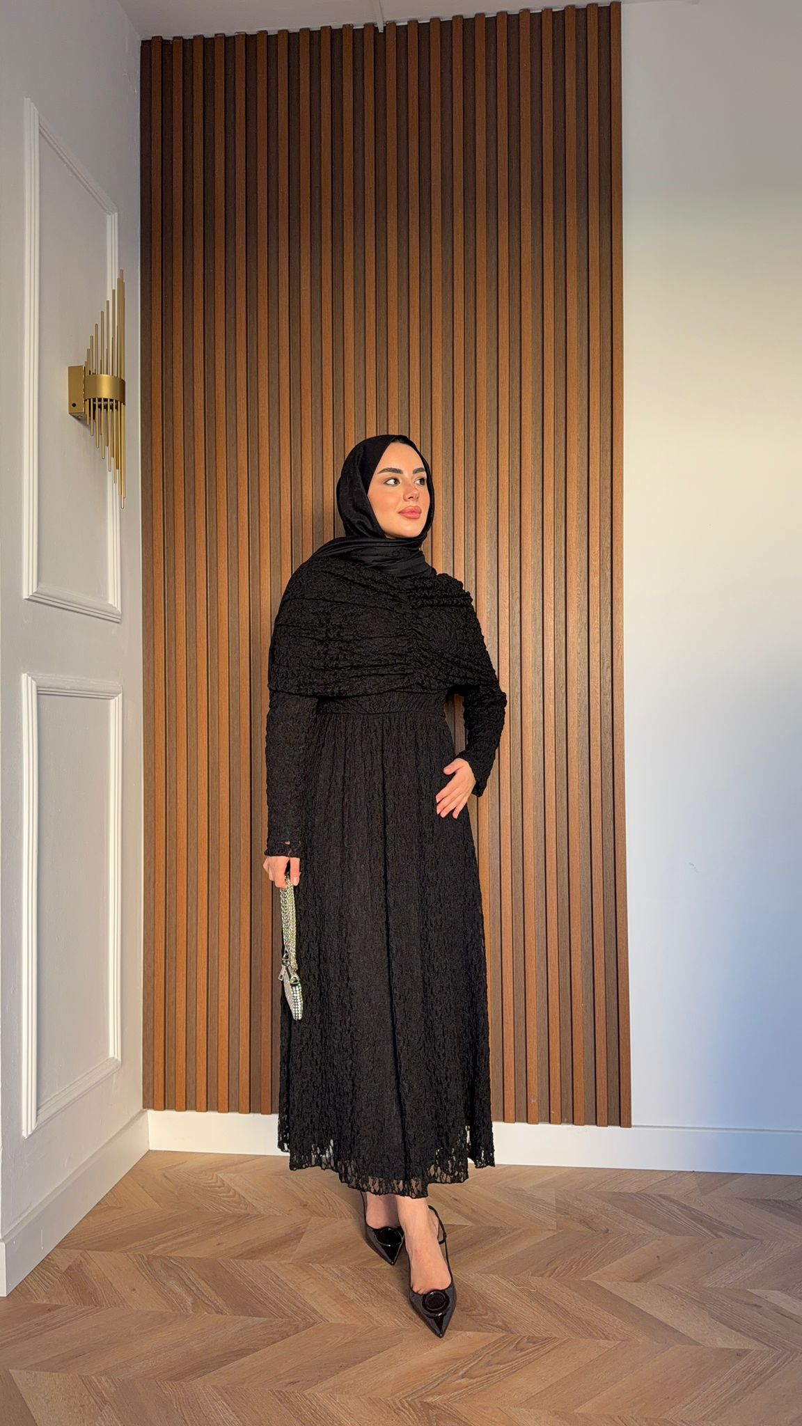 MEYSA DRESSES Belisma Güpürlü Drapeli Elbise Siyah