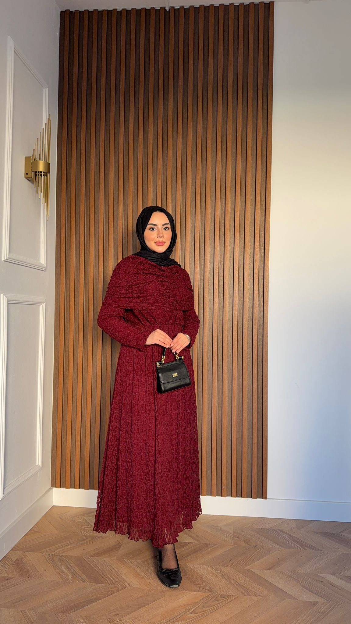 MEYSA DRESSES Belisma Güpürlü Drapeli Elbise Bordo