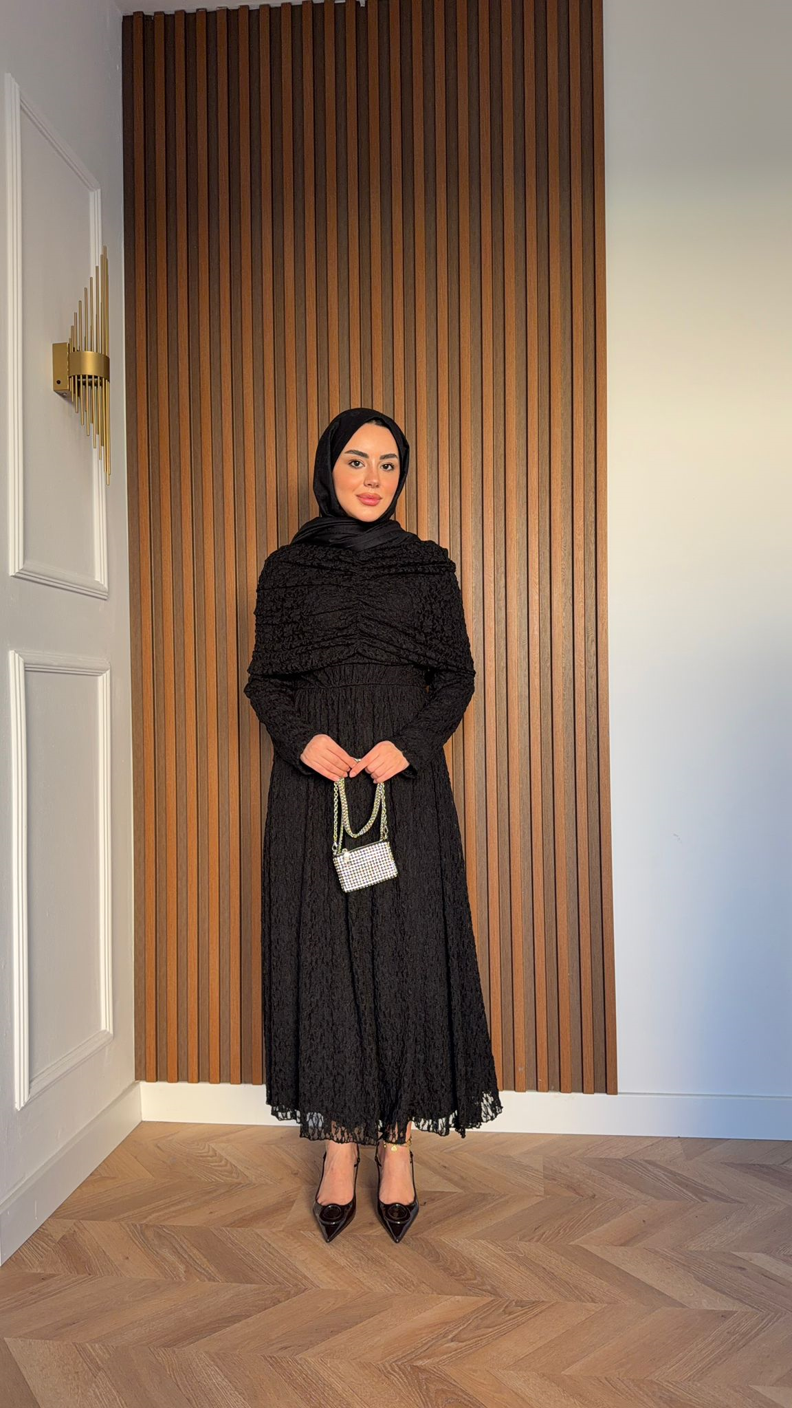 MEYSA DRESSES Belisma Güpürlü Drapeli Elbise Siyah