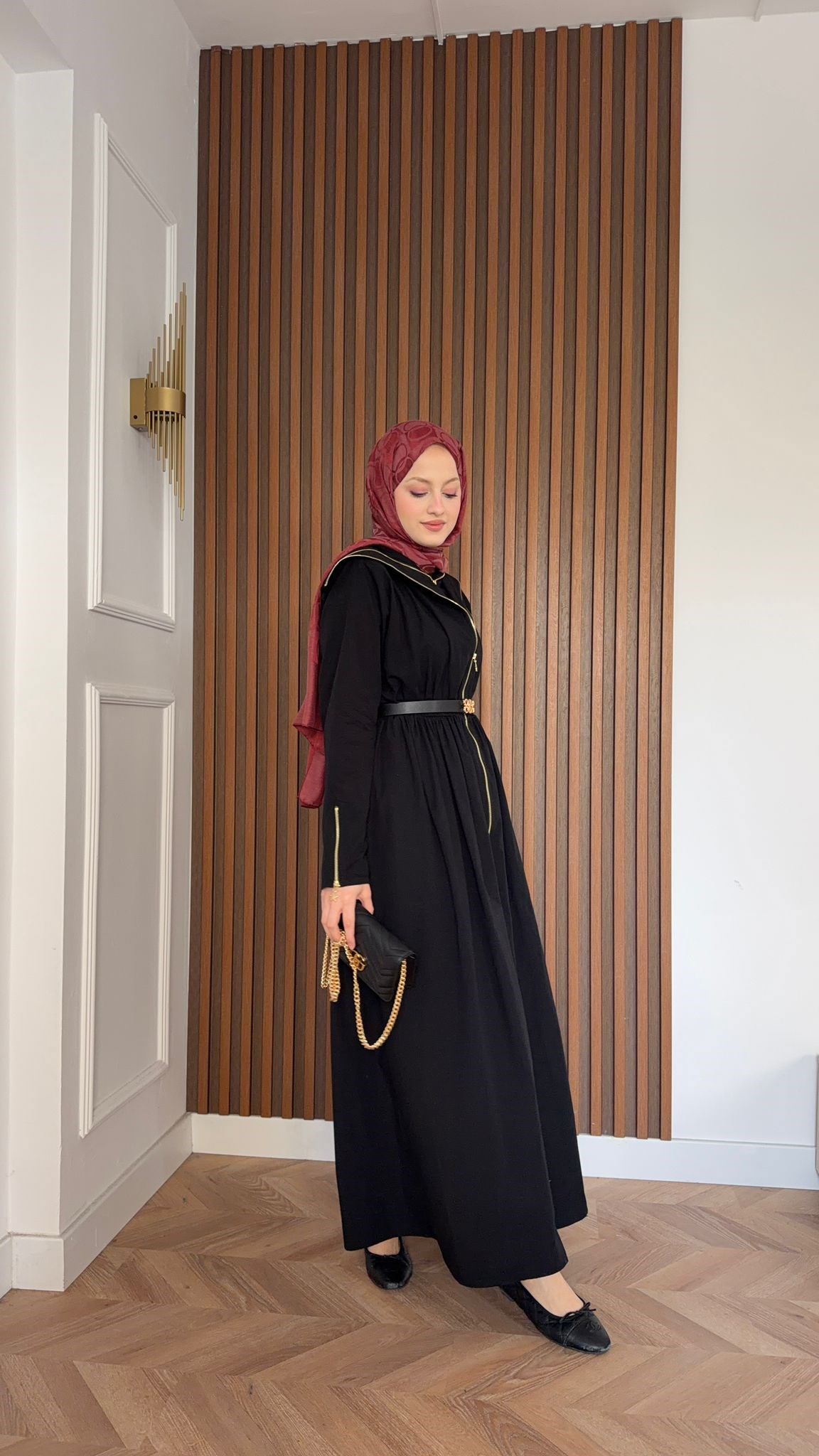 MEYSA ELBİSELER Çift Fermuarlı Kemerli Tasarım Elbise Siyah