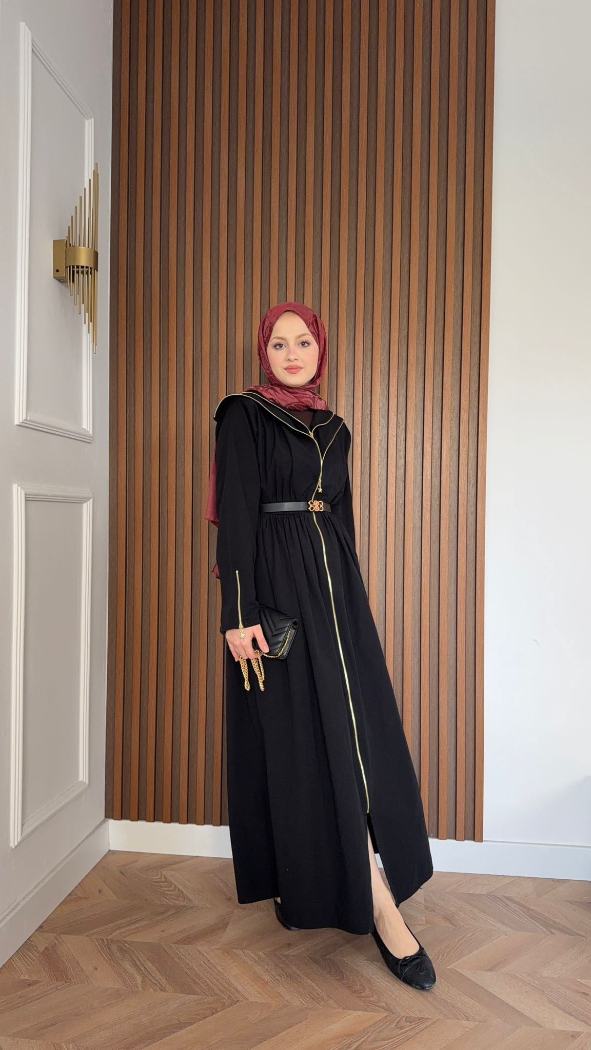 MEYSA ELBİSELER Çift Fermuarlı Kemerli Tasarım Elbise Siyah