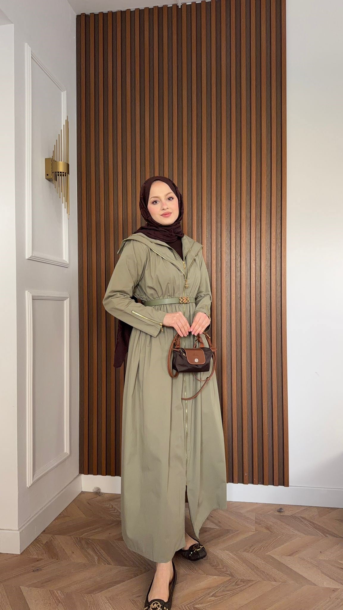 MEYSA ELBİSELER Çift Fermuarlı Kemerli Tasarım Elbise Haki