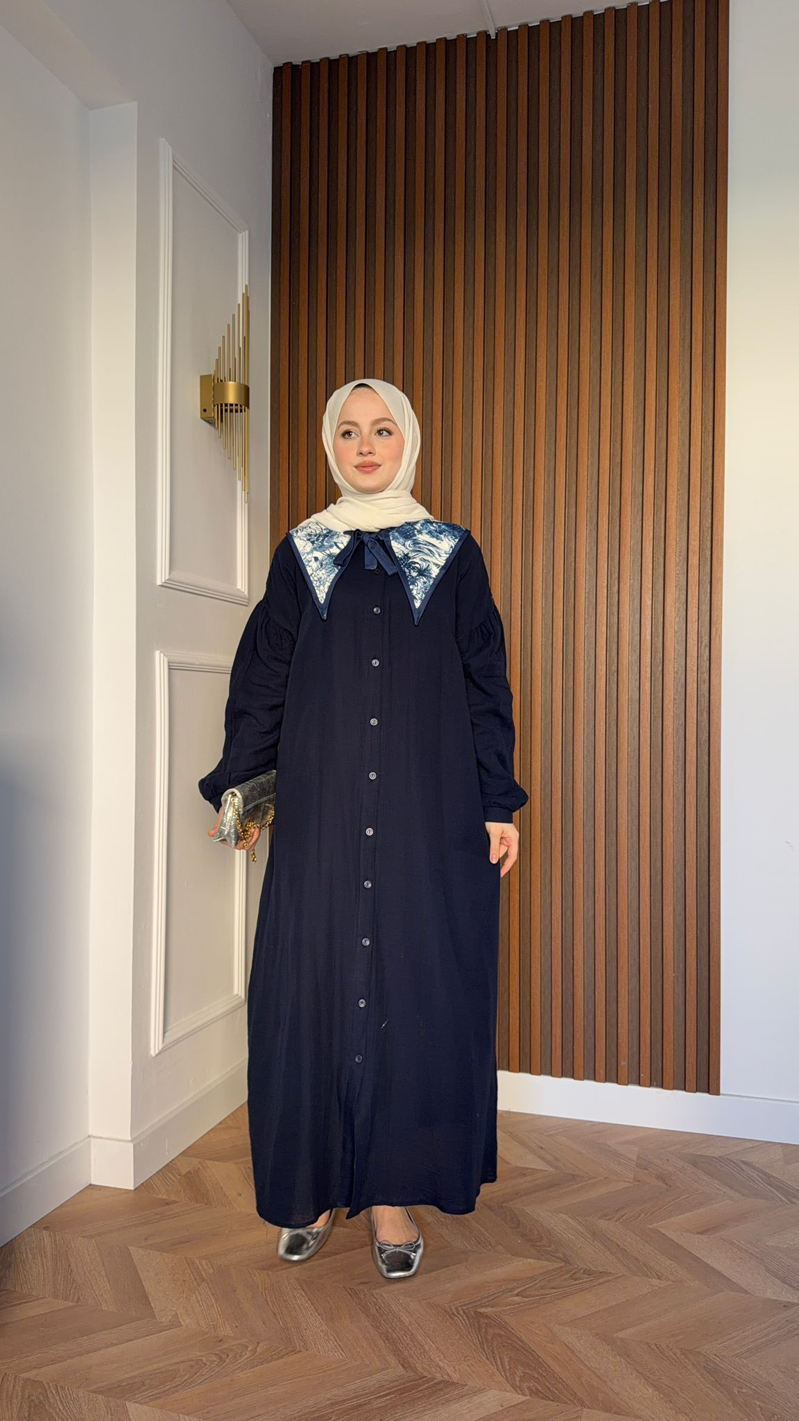 MEYSA ELBİSELER Müslin Gömlek Elbise Lacivert