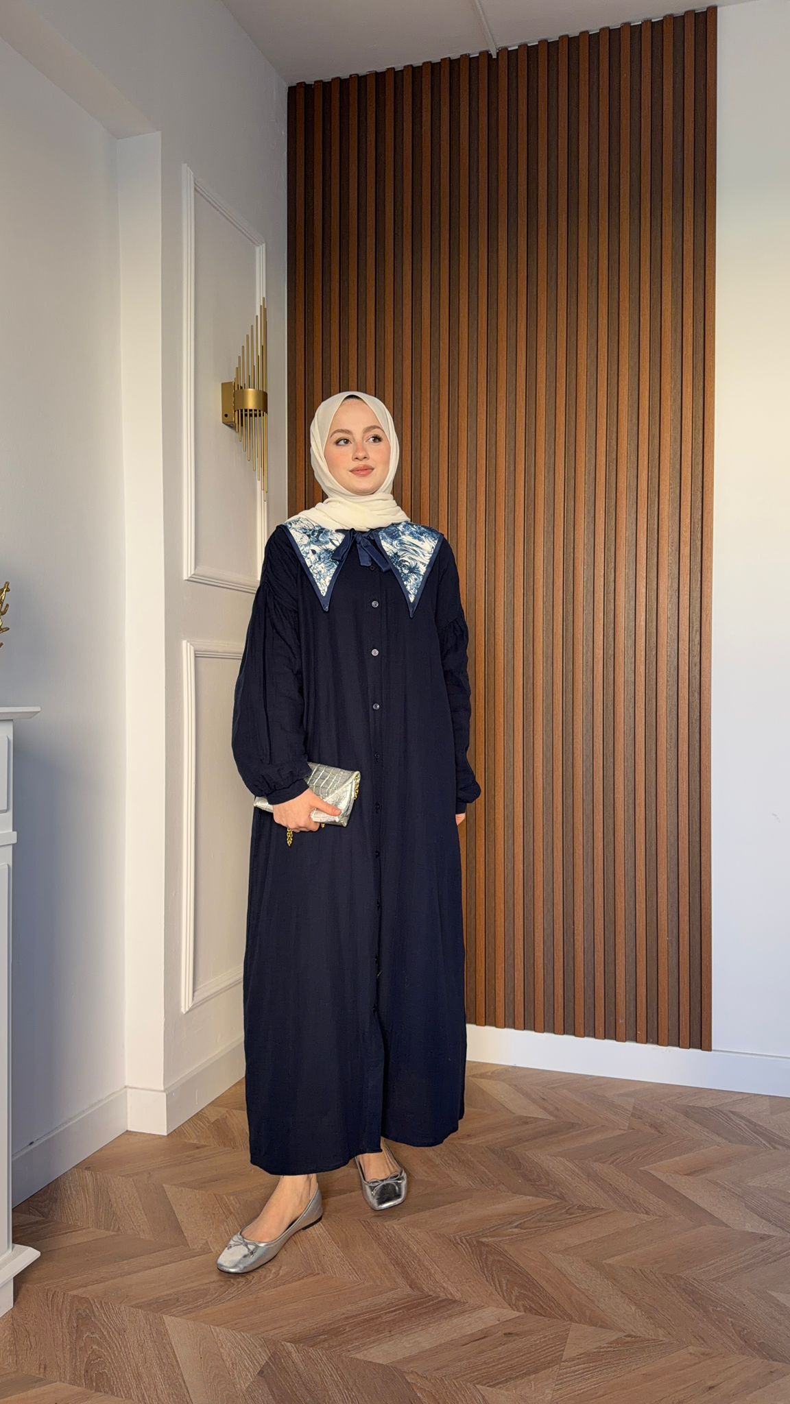 MEYSA ELBİSELER Müslin Gömlek Elbise Lacivert
