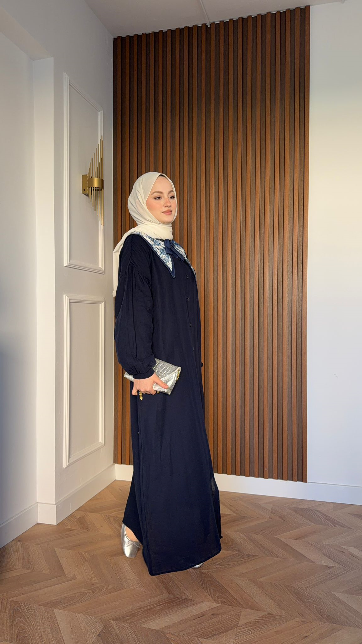 MEYSA ELBİSELER Müslin Gömlek Elbise Lacivert