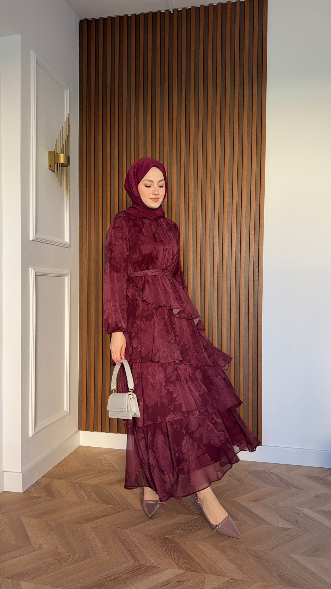 MEYSA ELBİSELER Roman Katkat Şifon Elbise Mürdüm